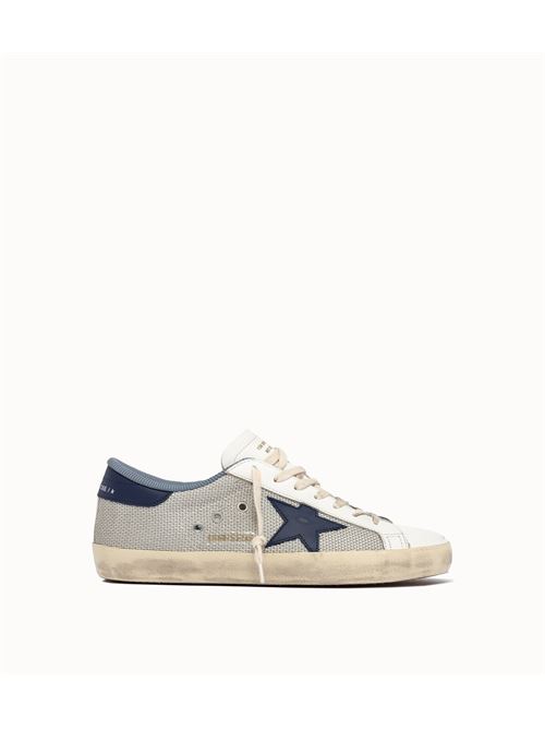 SUPER-STAR NET UPPER LEATHER STAR AND HEEL LEATHER TOE AND TONGUE GOLDEN GOOSE DELUXE BRAND | GMF00101.F005400.70290/LIGHT SILVER/BLUE/WHITE